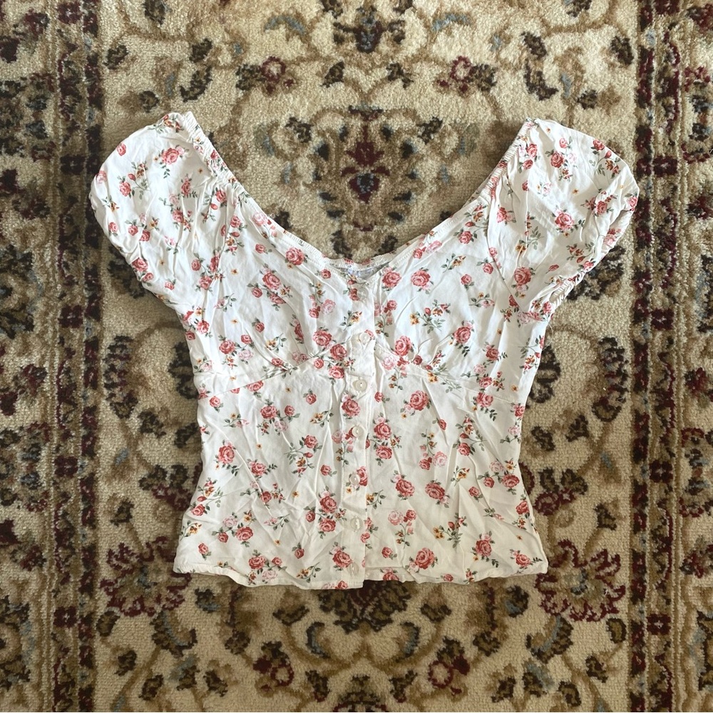 Vintage Rose Floral Milkmaid Blouse